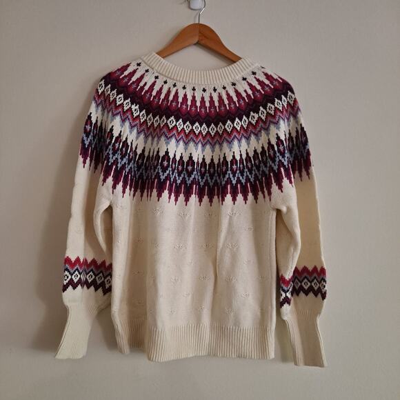 Sundance Eloise Fair Isle Sweater Wool Blend Knit Coconut Multi Women's Size L - Picture 5 of 11